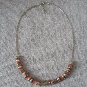 Necklace--Gold Chain w/ Pink Cat's Eye Beads